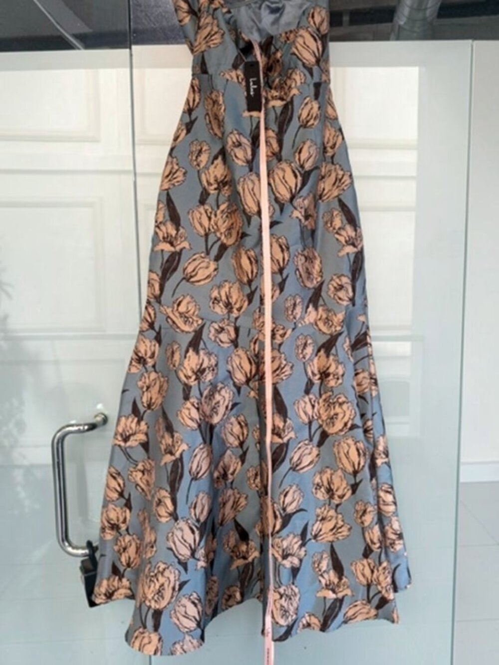 Lulus Gowning Around Slate Blue Floral Jacquard Strapless Maxi Dress NWT - Picture 14 of 15